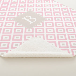 Manta Sherpa Patrón geométrico rosado de Rubor Monogramado