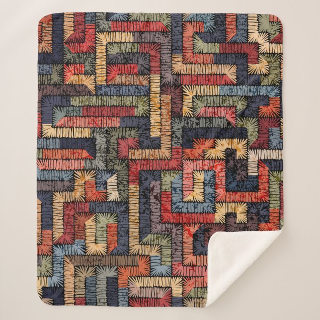 Manta Sherpa Patrón geométrico sin fisuras bordado. Étnica y (Anverso)