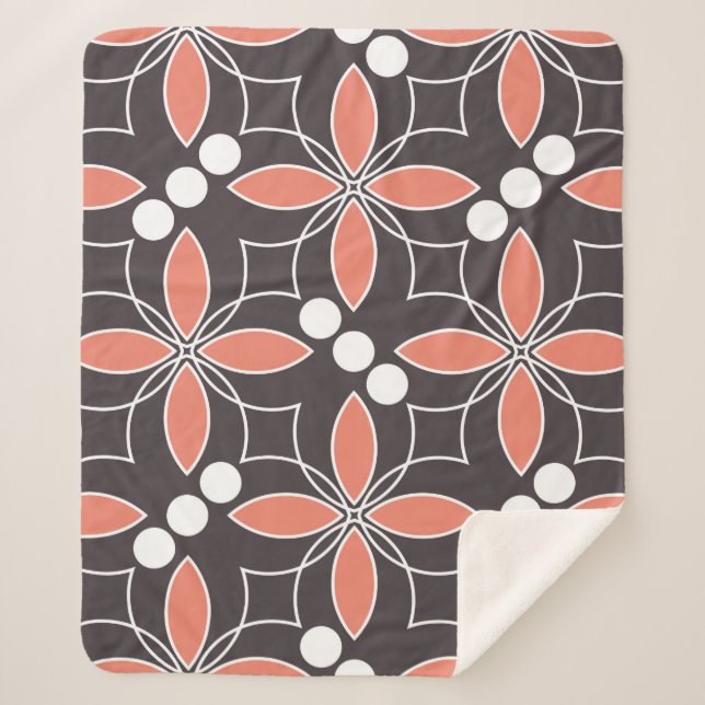 Manta Sherpa Patrón geométrico sin foco con flores. arte.  (Anverso)