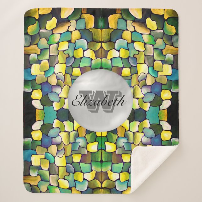 Manta Sherpa Patrón Geométrico Vivid Monogramado de Verdor (Anverso)