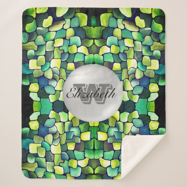 Manta Sherpa Patrón Geométrico Vivid Monogramado de Verdor (Anverso)