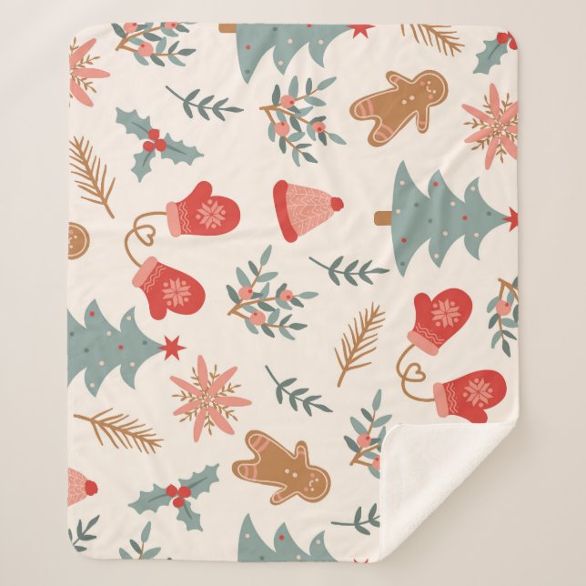 Manta Sherpa Patrón Gingerbread Navidades Retro. (Anverso)