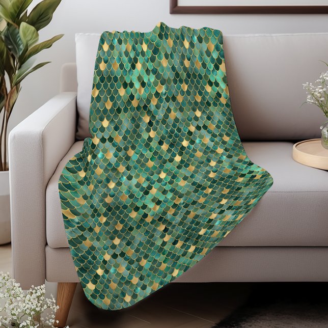 Manta Sherpa Patrón Glam Emerald Green Gold Mermaid Scales (Subido por el creador)