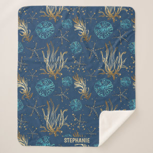 Manta Sherpa Patrón Golden Starfish & Coral Reef en azul