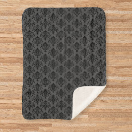 Manta Sherpa Patrón Gótico Gris Negro Damask