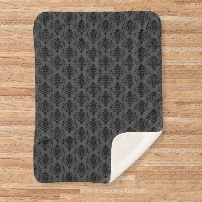 Manta Sherpa Patrón Gótico Gris Negro Damask (Subido por el creador)