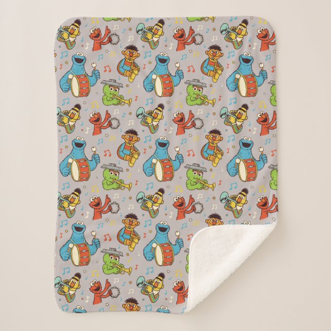 Manta Sherpa Patrón gris de banda de Plaza Sésamo (Anverso)