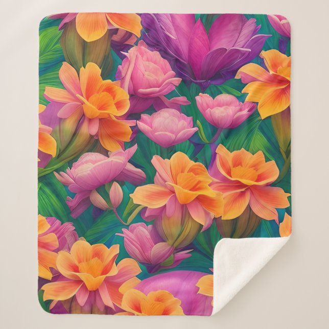 Manta Sherpa Patrón hawaiano de flores tropicales (Anverso)