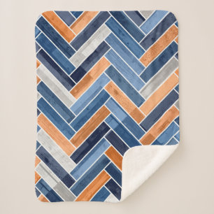 Manta Sherpa Patrón Herringbone en azul y Naranja de la marina