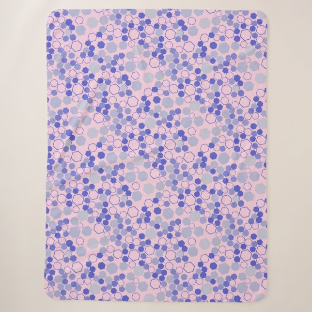 Manta Sherpa Patrón hexagonal 01b.Azul. BG rosa (Anverso)