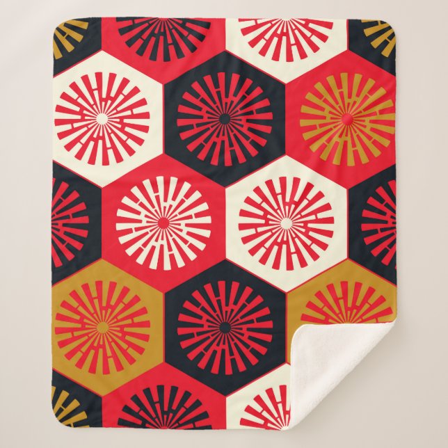 Manta Sherpa Patrón Hexagonal Floral de estilo asiático (Anverso)