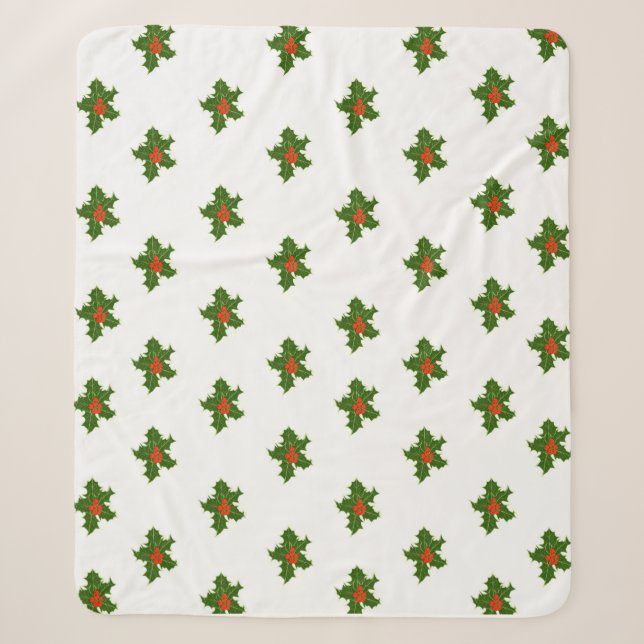Manta Sherpa Patrón Holly de navidades (Anverso)