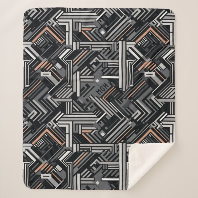 Manta Sherpa Patrón industrial resumen monograma personalizado (Anverso)