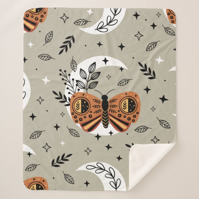 Manta Sherpa patrón ininterrumpido con mariposa bohemia en el m (Anverso)