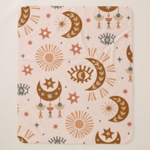 Manta Sherpa patrón ininterrumpido con ojo celeste, luna, sol