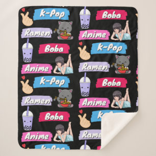 Manta Sherpa Patrón K-Pop, Ramen, Boba y K-Drama de Anime
