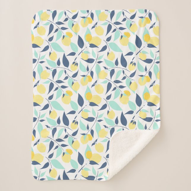 Manta Sherpa Patrón Lemones Amarillo y Mint (Anverso)