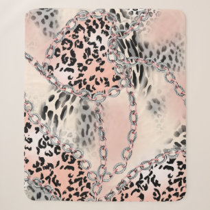 Manta Sherpa Patrón leopardo, flores, cadena, rosas