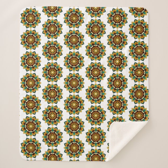 Manta Sherpa Patrón Mandala 02 en amarillo y marrón (Anverso)