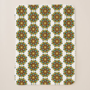Manta Sherpa Patrón Mandala 02 en amarillo y marrón Sherpa Blan