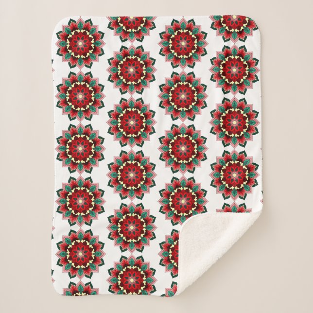 Manta Sherpa Patrón Mandala 02 en rojo (Anverso)