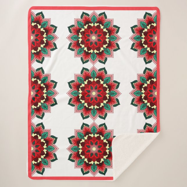 Manta Sherpa Patrón Mandala 02 en rojo Sherpa Blanket (Anverso)