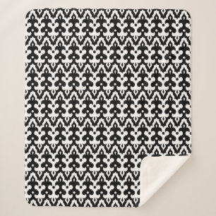 Manta Sherpa Patrón marroquí de damasco de Ikat, negro y blanco