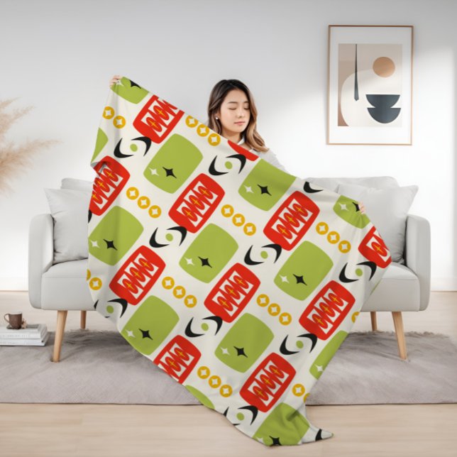 Manta Sherpa Patrón MCM de la era atómica en rojo, verde, amari (Subido por el creador)