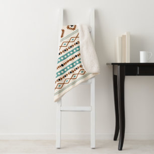 Manta Sherpa Patrón mixto Aztec Verde azulado Terracotta Negro