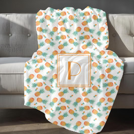 Manta Sherpa Patrón moderno de frutas de piña en monograma