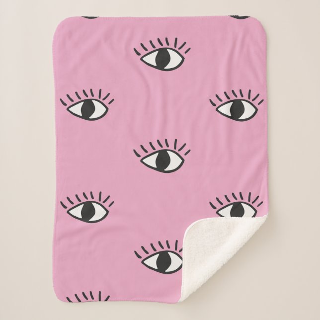 Manta Sherpa Patrón moderno sin fisuras con ojos dibujados a ma (Anverso)