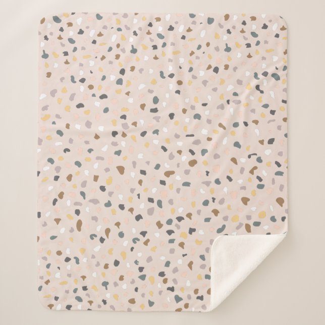 Manta Sherpa Patrón moderno Terrazzo Neutral suave (Anverso)