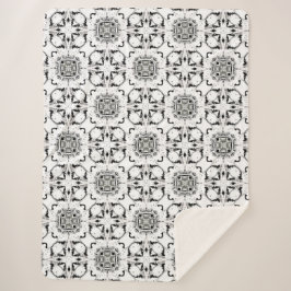 Manta Sherpa Patrón moderno tribal blanco y negro