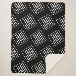 Manta Sherpa Patrón Modernos Monogramas Negro y Blanco
