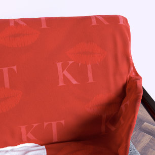 Manta Sherpa Patrón Monogramado de Labios Cute Red Lipstick Kis