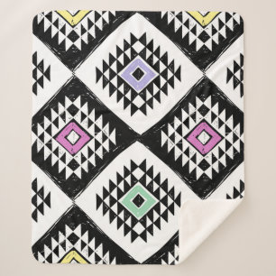 Manta Sherpa Patrón Navajo tribal blanco negro