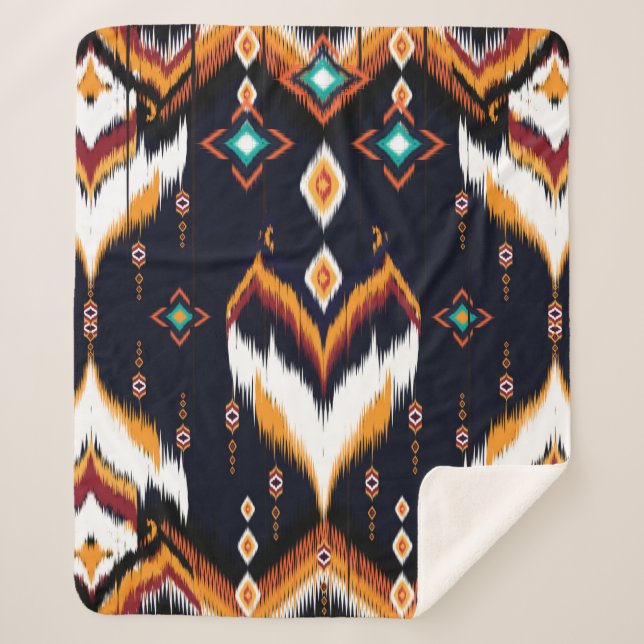 Manta Sherpa Patrón oriental de ikat étnico sin inconvenientes  (Anverso)