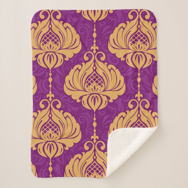 Manta Sherpa Patrón ornamental sin costuras de damasco de época (Anverso)