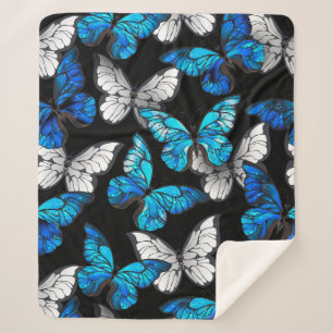 Manta Sherpa Patrón oscuro sin costuras con mariposas azules Mo