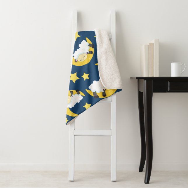 Manta Sherpa Patrón ovino, oveja durmiente, luna, estrellas (In situ)