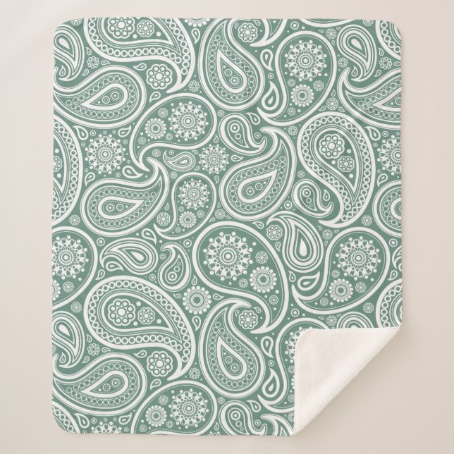 Manta Sherpa Patrón paisajista de color verde y blanco (Anverso)