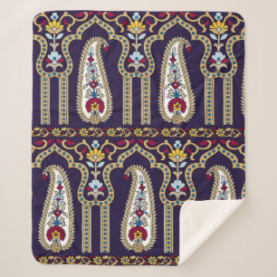 Manta Sherpa Patrón paisley geométrico tradicional con borde