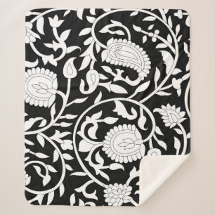 Manta Sherpa Patrón paisley indio tradicional sobre negro y wh
