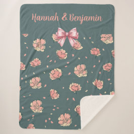 Manta Sherpa Patrón Peony Rosa y Bow