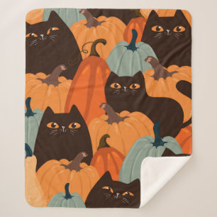 Manta Sherpa Patrón perfecto con gatos y calabazas negros