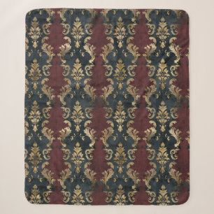 Manta Sherpa Patrón Persa Damask Noir Dorado (1)