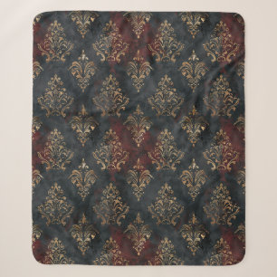 Manta Sherpa Patrón Persa Damask Noir Dorado (2)