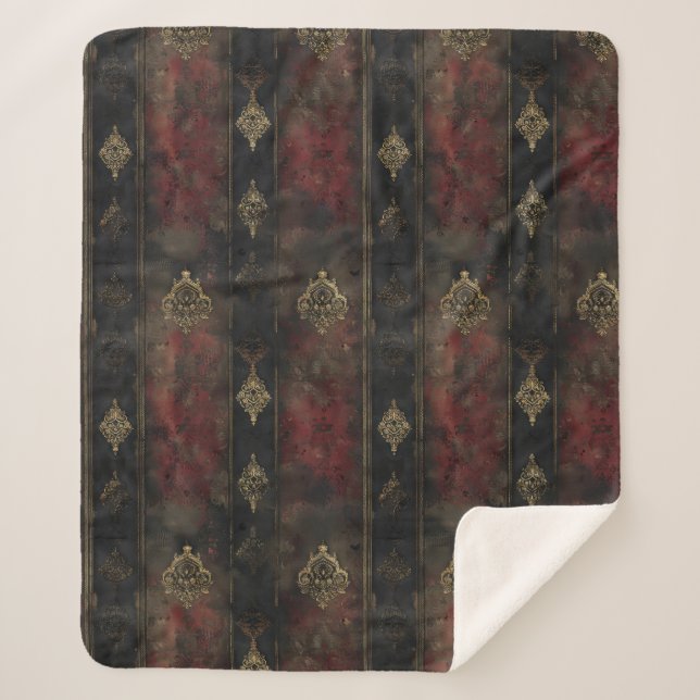 Manta Sherpa Patrón Persa de Oro Damask Noir (4) (Anverso)