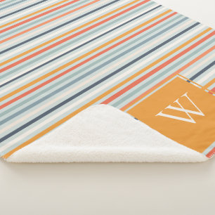 Manta Sherpa Patrón rayado de color azul ocre Naranja suave