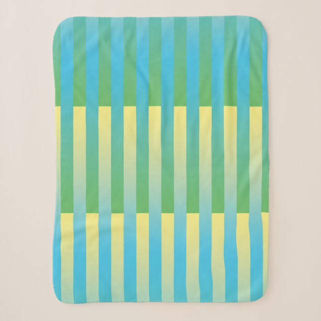 Manta Sherpa Patrón rayado verde amarillo azul (Anverso)